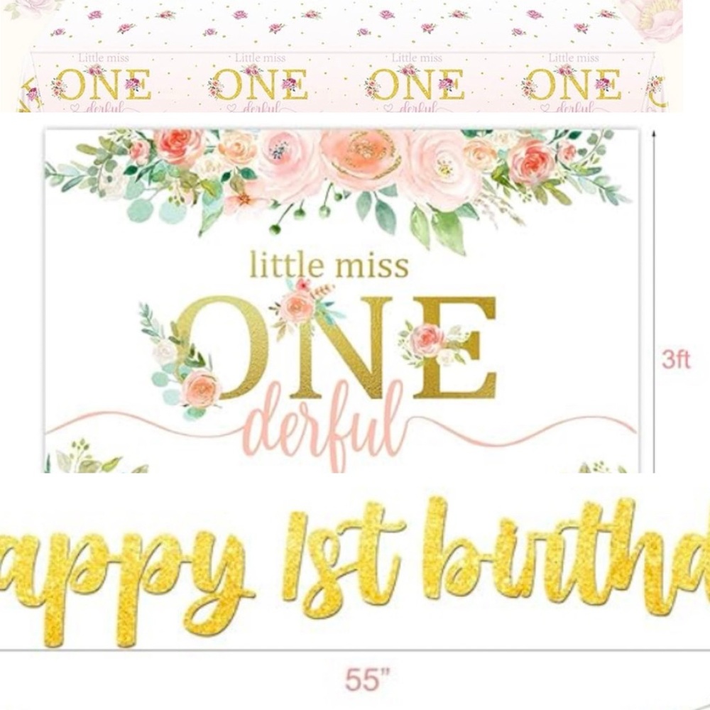 Little Miss ONEderful Birthday Banner, Table Cloth & 1st Birthday Sign